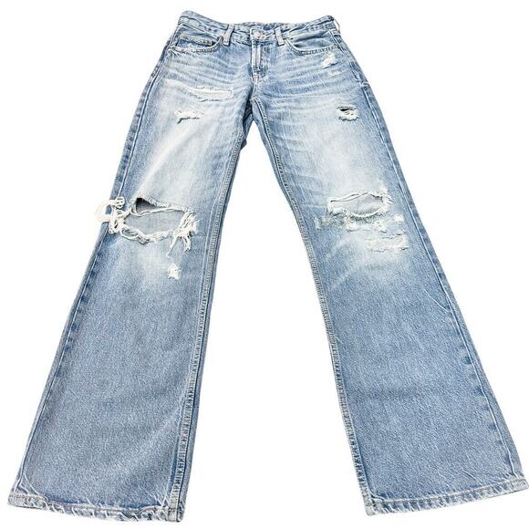 Zara Ripped Straight Leg Distressed Denim Jeans Light Wash Size 6 - Picture 2 of 9